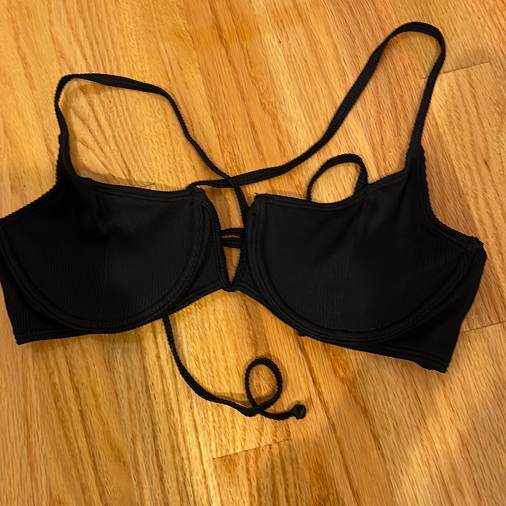 ribbed bikini top, crossed tie back